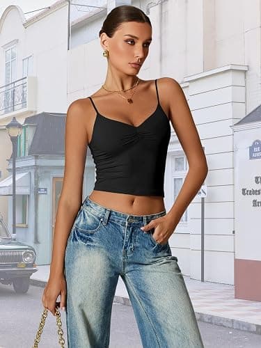 Avidlove Women Sexy V Neck Tank Top Spaghetti Strap Y2K Going Out Basic Cami Shirt thumbnail 5