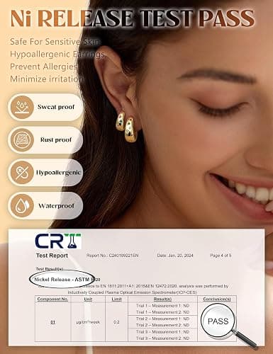 14K Gold Plated Hoop Earrings Set for Women - 3Pairs Chunky 14K Gold Plated Silver Huggie Earrings Small Earrings Lightweight Hypoallergenic MultiColored CZ Hoop Earrings Stacks for Multiple Piercing thumbnail 7