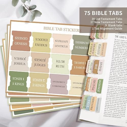 Taja Bible Tabs, 75 Large Print Index Tabs for Women & Men | 66 Ol d & New Testament Tabs Extra 9 Blank Tabs for Study Bibles, Large Print for Easy Navigation, Boho Theme thumbnail 2