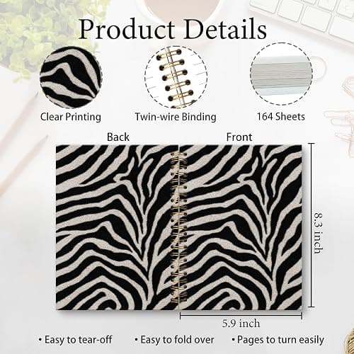 KTYHD Black White Zebra Stripe Notebook 5.5x8.3in, Zebra Spiral Journal | Black White Zebra Stripe Hardcover Spiral Notebook for Writing, Cute Animal Print Journal for Women School Supplies thumbnail 7