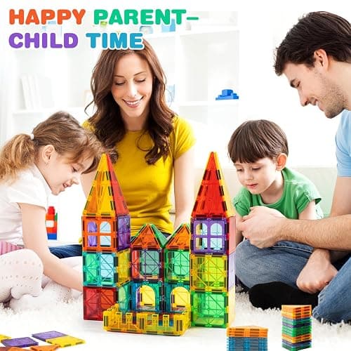Magnetic Tiles, 135PCS Magnetic Building Blocks with 2 Cars, Large Magnet Building Set,STEM Sensory Educational Toys Gift for Toddlers Kids Boys Girls. thumbnail 8