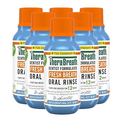 TheraBreath Fresh Breath Dentist Formulated Oral Rinse, Icy Mint, 3 Ounce (Pack of 6) - Image 1