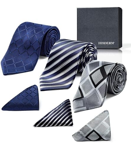 HISDERN Mens Ties and Pocket Square Set Business Elegant Ties for Men Classic Lot 3 Pcs Wedding Party Neckties & Handkerchief thumbnail 2