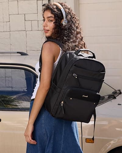 LOVEVOOK Laptop Backpack for Women with 2X Extra-Large Tumbler Pockets, 15.6" Work Backpack Purse, Travel Personal Item Bag, Carry On Business Computer Bag for Office, School, or Gift, Black thumbnail 2
