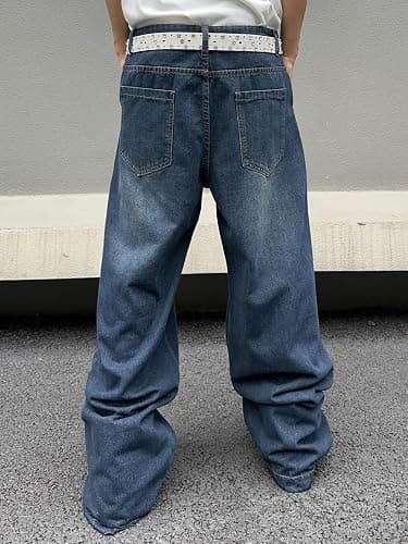 DFGIGT Men's Irregular Sutures Y2k Hip Hop Baggy Jeans Wide Leg Denim Pants Casual Loose Fit Trousers Streetwear thumbnail 6