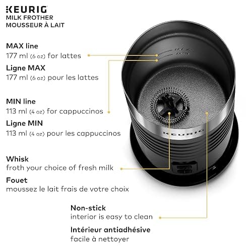 Keurig Milk Frother For Lattes And Cappuccinos, Features Hot And Cold Function, Black thumbnail 6