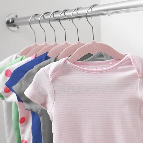 Casafield 50 Velvet Baby Hangers - 11" Size for Infant & Toddler Clothes - Light Pink thumbnail 2