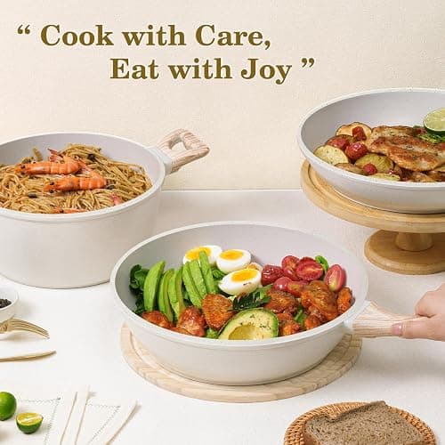SODAY 12 Pcs Pots and Pans Set Non Stick, Cookware Sets White Granite Induction Cookware, Non-toxic Healthy Nonstick Kitchen Cooking Set with Frying Pan Set, Saucepans (PFAS/PFOA/PFOS Free) thumbnail 9