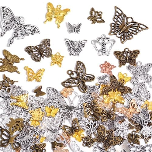 stino 100g Metal Pendant Charms for Jewelry Making, Bulk Silver & Gold Plated Charms for Braclet Necklace Crafts, Animal Plant Flower Pet and so on - Image 1