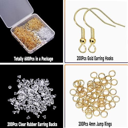 600Pcs Hypoallergenic Earring Hooks, Gold Earring Making Kit, with Earring Backs and Jump Rings for Jewelry Making (Gold) thumbnail 2