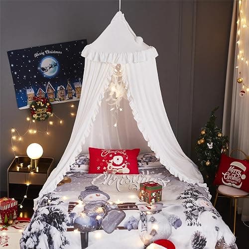 VETHIN Bed Canopy for Girls,Princess Round Dome Dreamy Mosquito Net Bedding Girls Room Castle Play Tent Hanging House Decor Reading Nook Canopies (White) thumbnail 5