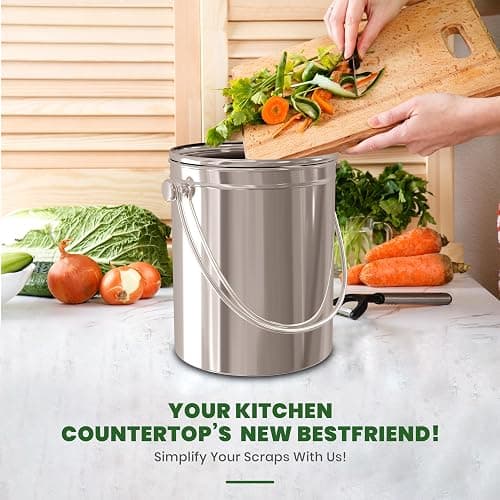 Utopia Kitchen Indoor Compost Bin Kitchen, Odorless Composting with Charcoal Filter, 1.3 Gallon Stainless Steel Large Composter for Countertop & Under Sink, Easy Cleaning, One Extra Filter - (Silver) thumbnail 6