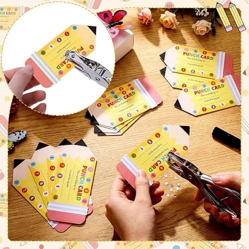 ReliThick 200 Pcs Punch Cards for Classroom Reward Cards Behavior Incentive Awards Loyalty Card for Teacher School Business Home Supplies(Pencil) thumbnail 4