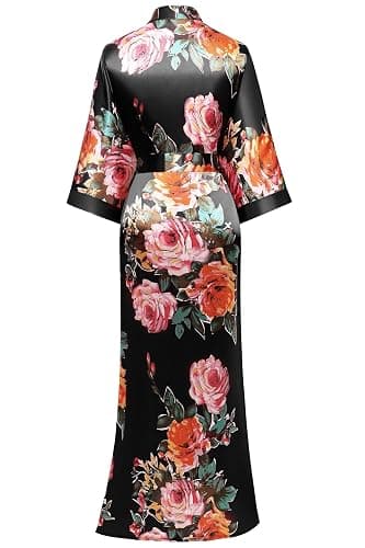 BABEYOND Women's Kimono Robe Long Satin Silky Floral Lightweight Bridesmaid Wedding Bachelorette Party Robe thumbnail 2