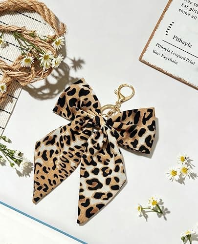 Pithayla Leopard Bow Bag Charms Keychain, Purse Charm Accessories for Women | Leopard Print Bow Key Chain, Cute Bag Purse Charm Keychains for Girl Handbags Backpacks thumbnail 6