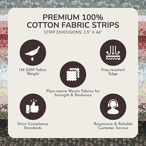 Tinyspool & Co. Jelly Roll Fabric Strips for Quilting, Crafting, and Sewing, 40 Strip Assorted Bundle, Soft Cotton for Blanket, Rug, Upholstery, Home Decor, and Purse Making, Cottagecore thumbnail 5
