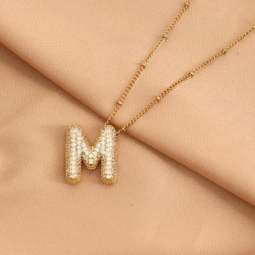 FUTIMELY Women's Gold Initial Necklace | Puffy Alphabet Pendant | Personalized Name Gifts | Trendy Balloon Chain With Zircon Crystals thumbnail 4