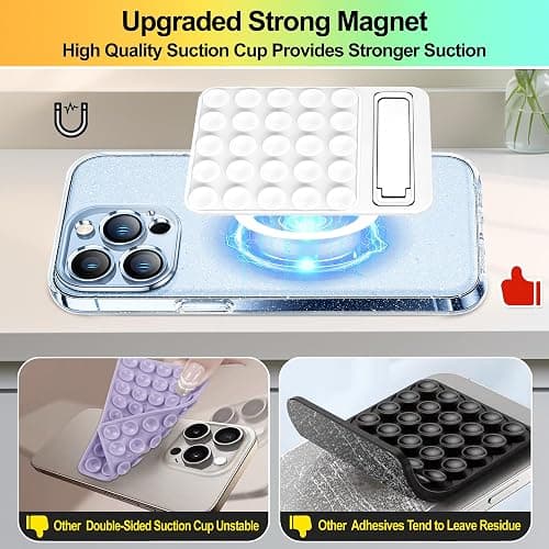 2 in 1 Magnetic Suction Phone Grip, Silicone Suction Phone Mount Compatible with MagSafe Case, Sticky Phone Grip for iPhone & Android, Hands-Free Phone Accessory for Selfies and Videos (Purple) thumbnail 5