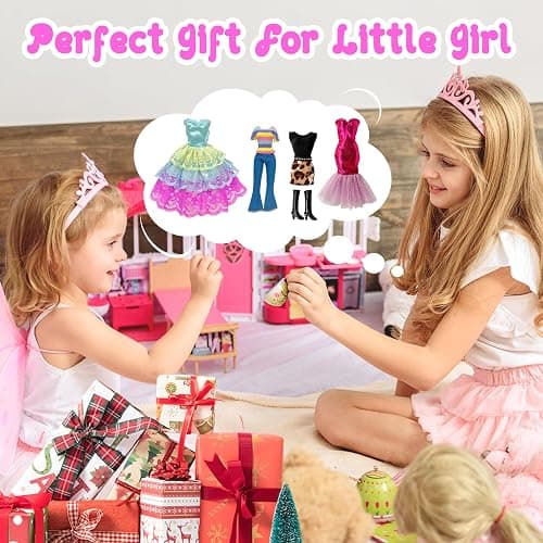 30 Pieces Doll Clothes and Accessories for 11.5 Inch Girl Dolls Including Random 5 Tops, 5 Pants, Random 3 Dresses, Random 3 Fashionable Dresses, Random 2 Swimwear, 6 Pairs of Shoes, 1 Bag, 5 Hangers thumbnail 6