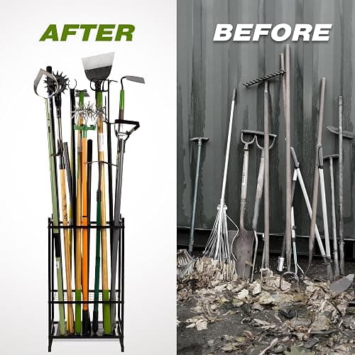 Garden Tool Organizer, Yard Tool Tower Rack for Garage Organization and Storage, Up to 35 Long-Handled Tools/Rakes/Brooms, Heavy Duty Steel Garden Tool Stand for Shed, Outdoor, Black thumbnail 7