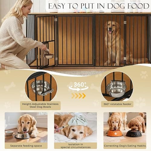 Large Double Dog Crate Furniture - TV Stand & Indoor Kennel with Adjustable Divider, Heavy Duty Wooden Pet House for 2 Large Breed Dogs, Removable Doors, with Rotating Feeder (Dark) thumbnail 4