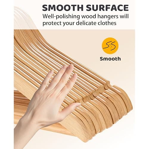 Edergoo Wooden Hangers 30 Pack, Smooth Wood Hangers with 360 Swivel Hook & Notches, Natural Solid Coat Hangers Wooden for Closet thumbnail 4