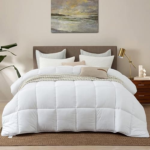 Dorrin Nessin Queen Size Down Alternative Comforter All Season Duvet Insert(White,90x90)-Ultra Soft Double Brushed Microfiber Quilt Cover, Classic Box Stitched with 8 Corner Tabs - Image 1