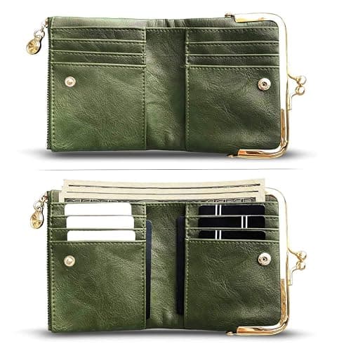 AOXONEL Womens Wallet Small Rfid Ladies Compact Bifold Leather Vintage Coin Purse With Zipper and Kiss Lock thumbnail 2