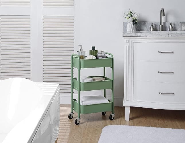 SunnyPoint 3-Tier Delicate Compact Rolling Metal Storage Organizer - Mobile Utility Cart Kitchen/Under Desk Cart with Caster Wheels - Turq (15.35" X 10.24" X 26.8"H) thumbnail 5