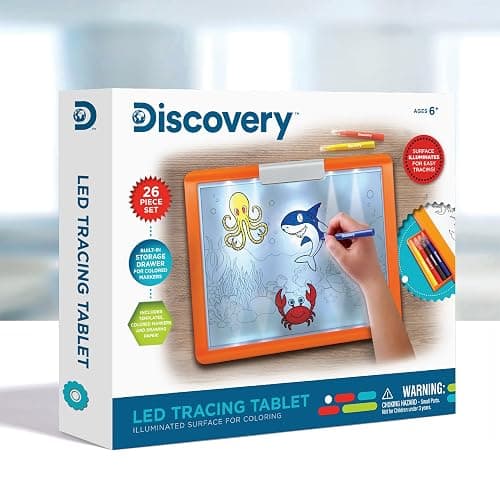 Discovery LED Tracing Tablet, 26-Piece Set with Washable Markers, Tracing & Template Sheets, Battery Powered Doodle Activity Lightboard, Kids Drawing & Sketching Portable Travel Art Set, Toy Gift thumbnail 7
