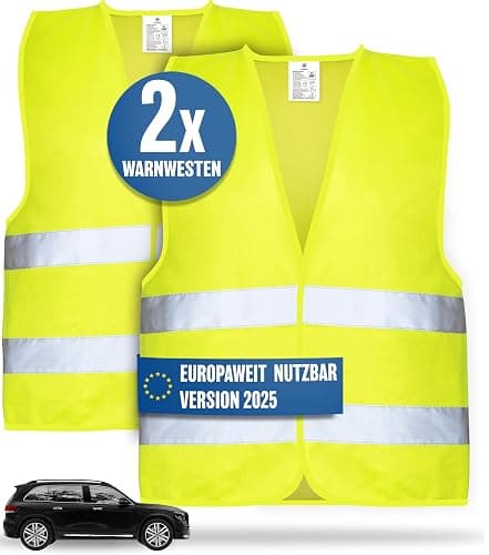 HELDENWERK Auto Warnweste 2er Set für Erwachsene europaweit einsetzbar - Reflektierende Warnwesten 2026 - PKW Sicherheitsweste, Pannenweste, KFZ Weste - Image 1