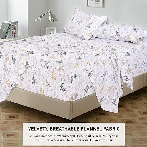 RUVANTI Flannel Sheets Split King Size - 100% Cotton Brushed Split King Bed Sheets Set - Deep Pockets 16 Inches - All Seasons Breathable & Extra Soft - Warm & Cozy, 5 Piece, Christmas Tree thumbnail 5