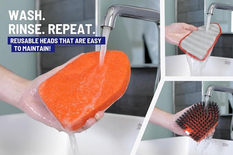 Moku Home Shower Scrubber 3 in 1 Extendable Long Handle 58" Cleaning Brush Bundle Value Pack - Non Scratch Shower Brush for Cleaning Bathroom Kitchen Toilet Wall Tub Tile Sink with 8 Refills (Red) thumbnail 7