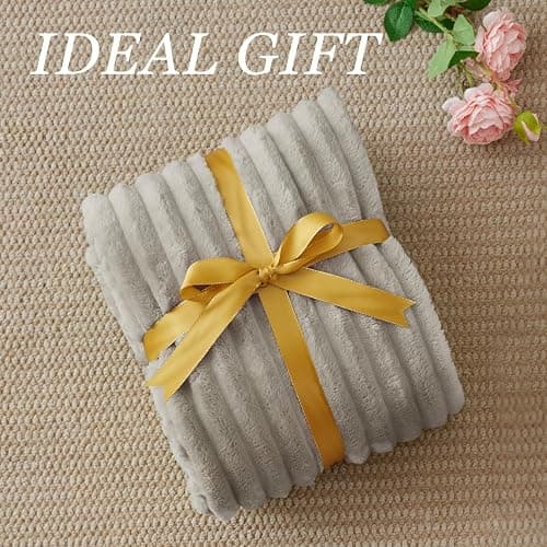BEDELITE Fleece Throw Blanket for Couch - 300GSM Soft & Warm Fluffy Light Grey Blanket, Decorative and Giftable Striped Blankets for Women, Men, 50"x60" thumbnail 6