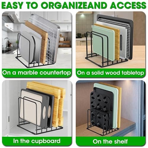 5-Tier Cutting Board Organizer Rack, Kitchen Storage & Organization Accessories for Cutting Boards, Baking Sheets, Trays, Space-Saving Kitchen Cabinet & Pantry Organizer, Rust-Resistant Metal - Black 1 pack thumbnail 3