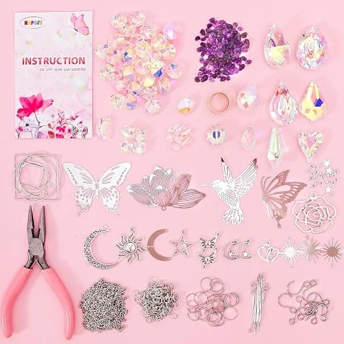 HAPGFS DIY Suncatcher Kit, 411pcs Art and Crafts Rainbow Maker for Adults Sun Catchers Making Supplies Hanging Prism Sun Catcher with Crystals Indoor Outdoor Garden Party Decor Silver thumbnail 7