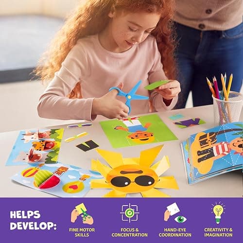 Snip & Shape Scissor Skills Activity Book with Toddler & Kids Scissors 3-5 | 30 cutting crafts for fine motor skills, 2x childrens safety scissors, kindergarten & preschool learning activity workbook thumbnail 6