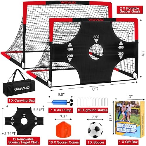 Kids Soccer Goals for Backyard Set of 2, 6x4 ft Portable Toddler Soccer Goal Training Equipment with Soccer Target, Ball, Cones, Soccer Net for Kids Age 3-5 6-8 8-12 10-12-14 Outdoor Sports Games Gift thumbnail 2
