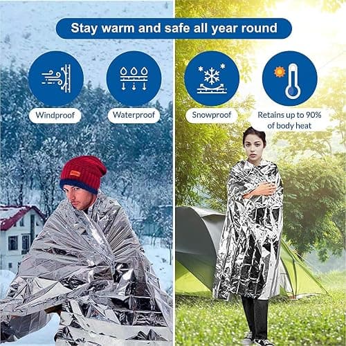 MIXIAO Emergency Foil Thermal Blanket shelter Survival Reflective Blankets | (Pack of 25) 210 x 160 cm (82" x 63") Perfect for Outdoors, Hiking, Survival, Marathons or First Aid thumbnail 4