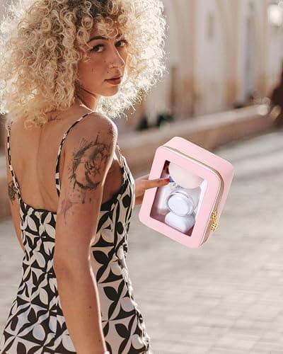 JRQCSJY Small Clear Makeup Bag for Purse, Cute Mini Clear Cosmetic Bag Case Organizer, TSA Approved Square Small Makeup Case Pouch with Zipper, Car Travel Purse Essentials for Women (Pink, S) thumbnail 7