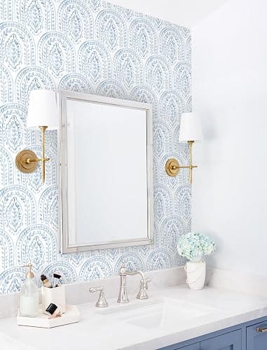 EeeComing Blue Peel and Stick Wallpaper Boho Wall Paper Peel and Stick Modern Contact Paper Self Adhesive Wallpaper for Bedroom and Bathroom Removable Cabinet Shelf Liner Vinyl 17.3”X393” thumbnail 4