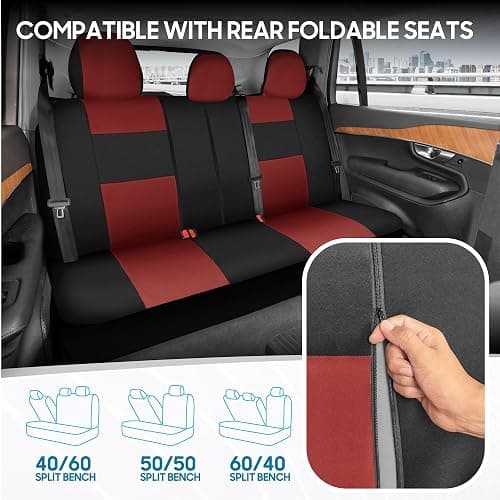 BDK PolyPro Car Seat Covers Full Set in Terracotta on Black, Front and Rear Split Bench Seat Covers for Cars, Easy to Install Car Seats Cover Set and Accessories for Auto Trucks Van SUV - Terracotta thumbnail 4