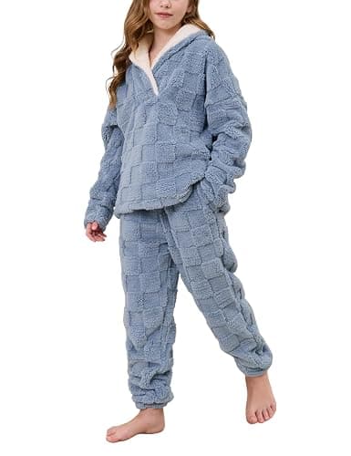 Lentta Girls Fleece Pants Sets Fuzzy 2 Piece Outfits Casual Warm Pullover Top Sweatshirt Sweatsuit with Pockets 5-14Y - Image 1