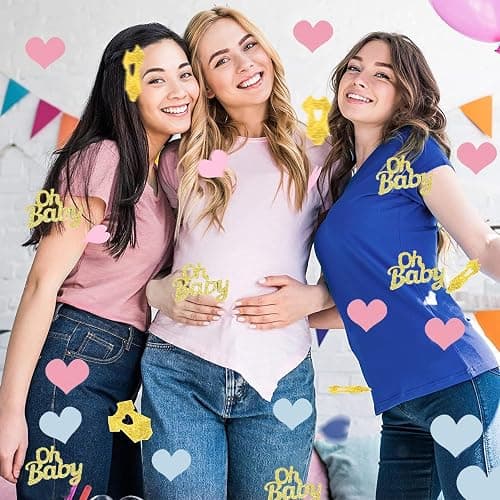 100 Stück Gender Reveal Party Deko,Baby Party Dekoration,Oh Baby Deko,Gender Reveal Konfetti,Babyparty Deko Konfetti,Babyparty Tischdeko,Glitzer Confetti für Baby Shower Deko(Blau Rosa Gold) thumbnail 6