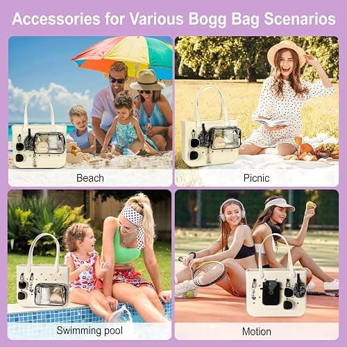 Sznauy 6PCS Compatible with Original Medium and Large Bogg Bag,Phone Holder for Inside and Outside of Bogg Bag Accessories,PVC Insert Bags,Hooks,and Keychain(Black) thumbnail 8