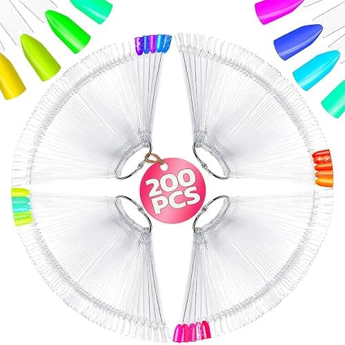 200 Pcs Nail Swatch Sticks - Clear Swatches for Gel Polish - Transparent Acrylic Practice Tips with Metal Rings, Suitable for Displaying Colors, Training Nail Forms for Beginners and Professionals - Image 1