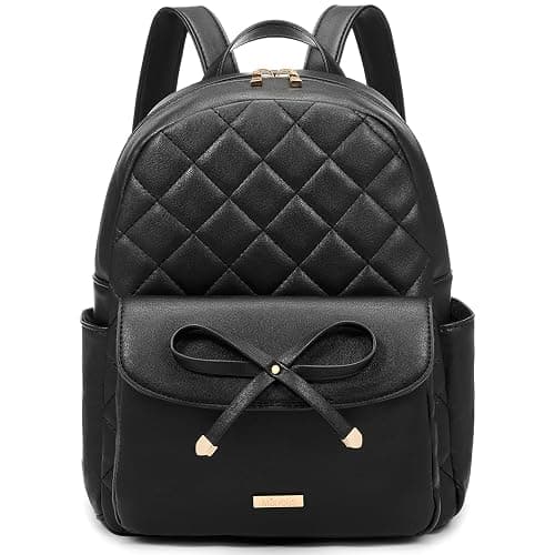 Marvolia Mini Backpack for Women and Girls - Leather Backpack with Cute Bowknot Quilted Small Backpacks for Shopping Travel School - Black - Image 1