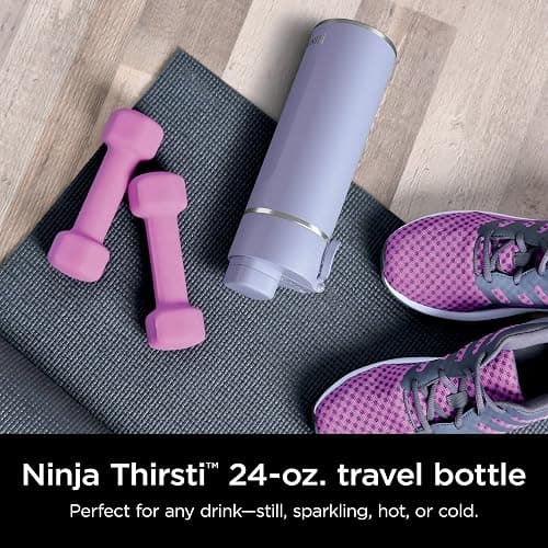 Ninja Thirsti 24oz. Travel Water Bottle, Stainless Steel Tumbler for Carbonated Drinks, Purple thumbnail 2