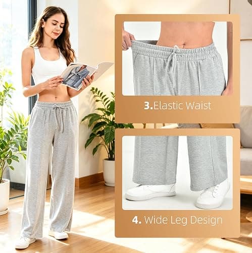 SINOPHANT Women's Wide Leg Sweatpants – High Waisted Baggy Lounge Pants with Pockets Soft Stretchy Fabric Sizes XS-XL thumbnail 4