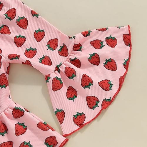 Honganda Fashion 2Pcs Toddler Baby Girl Strawberry Outfit Set Ruffle Short Sleeve Crop Top Flared Pants Summer Knit Clothes thumbnail 7
